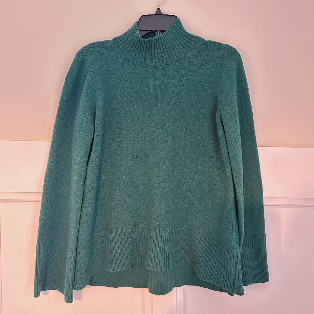 LOFT Green Mock Turtleneck Sweater with Bell Sleeves